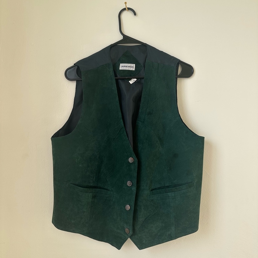 Vintage Lauren Brooke - Suede Vest Large - Green Pre-owned